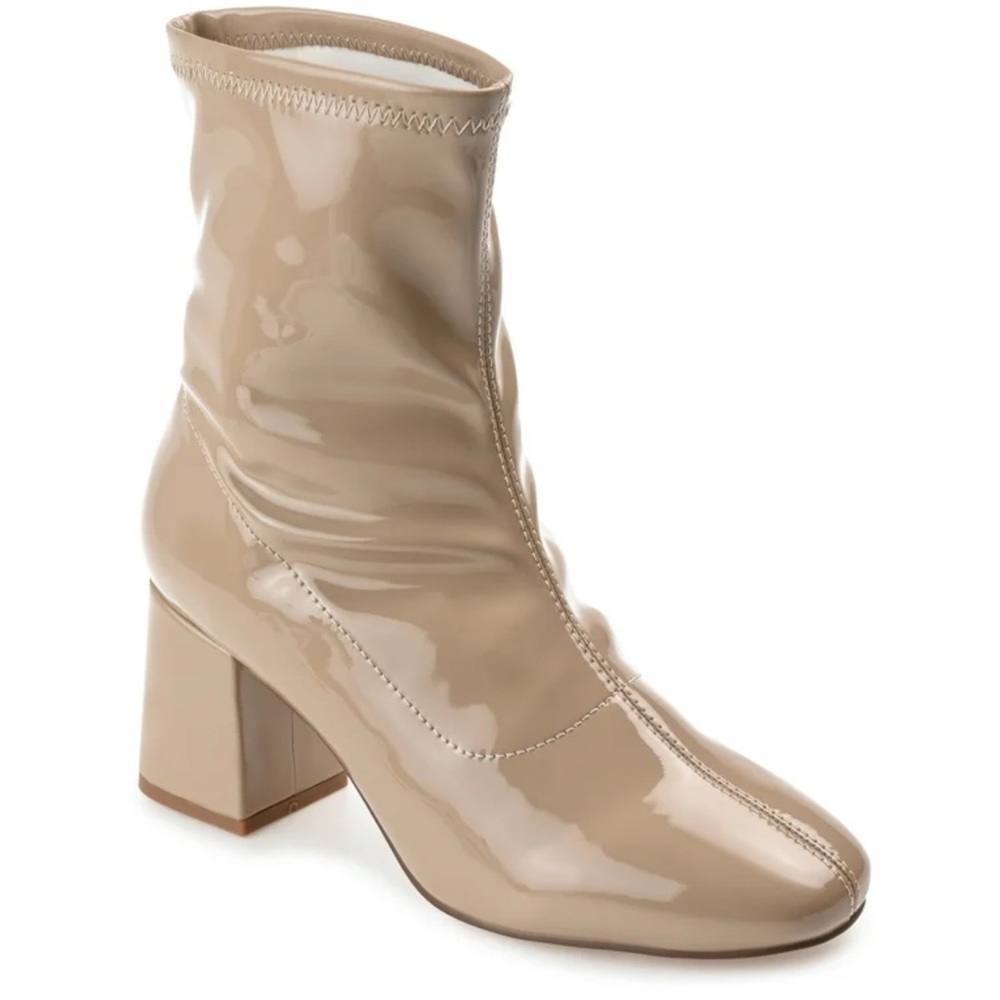 Journee Collection Reice Square Toe Block Heel Bootie Tan‎ Size 6.5 NWOB